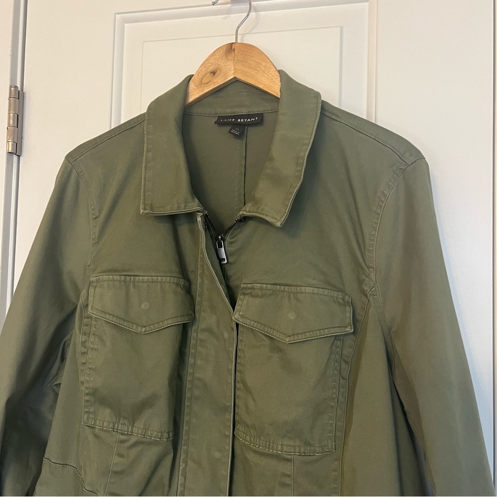 Lane Bryant olive green cropped peplum utility jacket Size 22 Gorpcore Casual - Picture 3 of 9